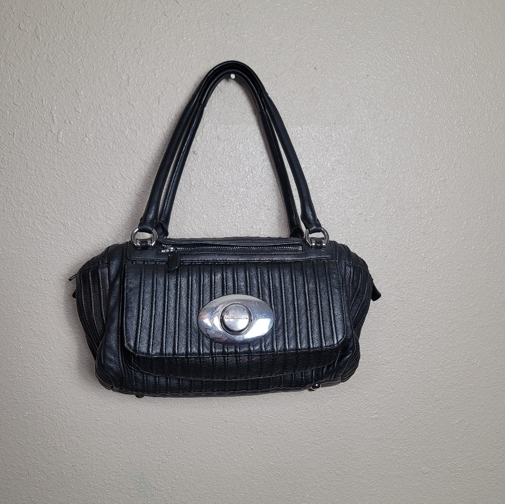Karen Millen Luxury Leather Handbag Double Handle Black MINT Large - Picture 1 of 13